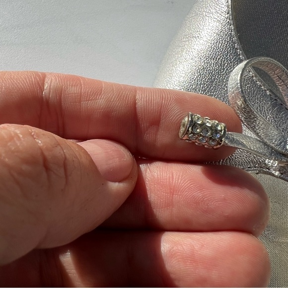 STUART Weitzman peep toe sling back silver high heels Sz 9.5 M - Picture 4 of 13